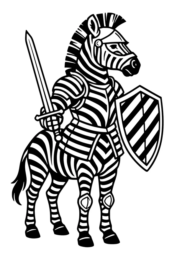 Free Zebra Knight Coloring Page - Armored Hero With Sword And Shield (Printable PDF)