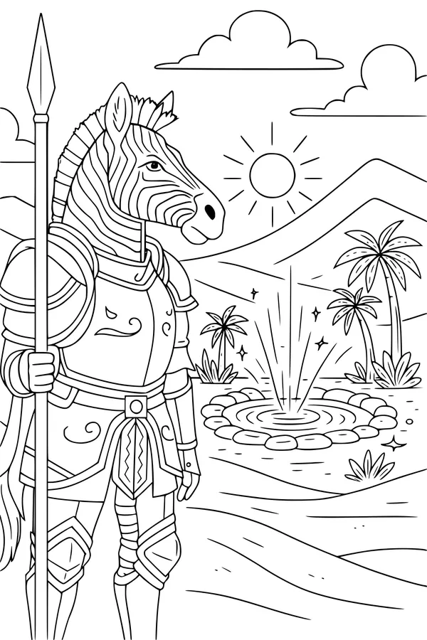 Free Zebra Knight Coloring Page - Sir Stripes by the Oasis (Printable PDF)