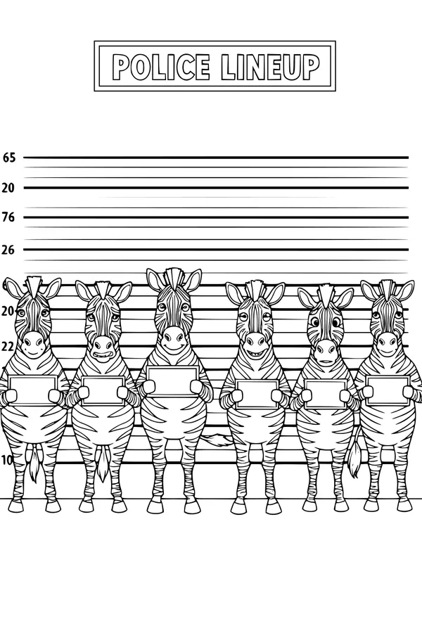 Free Zebra Coloring Page - Cartoon Stripe Squad Lineup (Printable PDF)