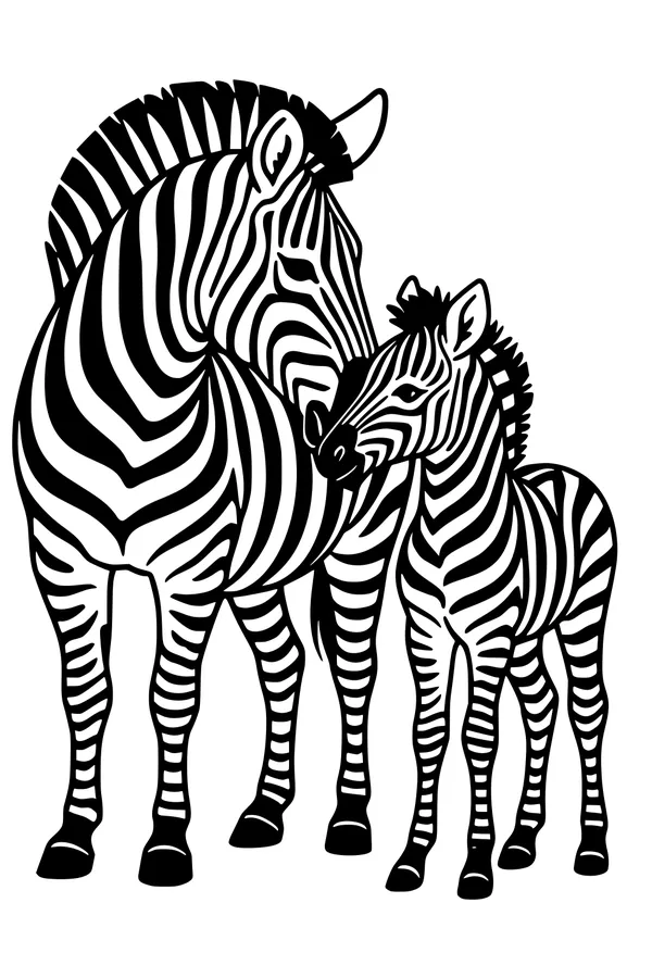 Free Zebra Coloring Page - Mother and Foal Nuzzling (Printable PDF)