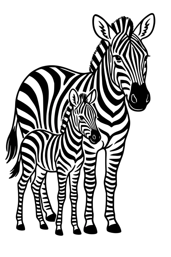 Free Zebra Coloring Page - Mother Zebra With Foal (Printable PDF)