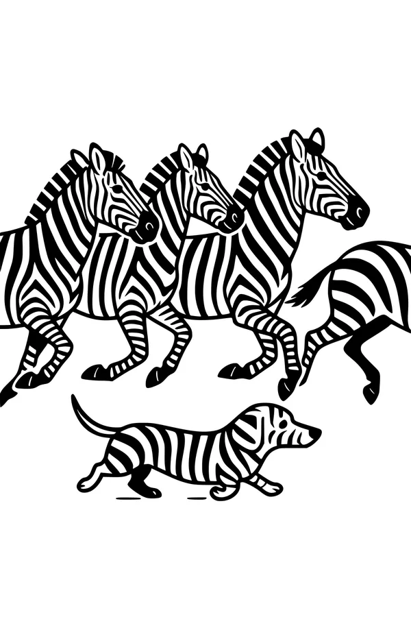 Free Zebra Coloring Page - Running Herd With Stripey Pup (Printable PDF)