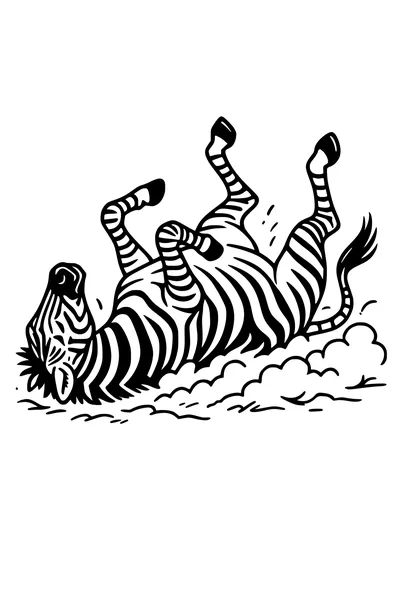 Free Zebra Coloring Page - Rolling in Dust Clouds (Printable PDF)