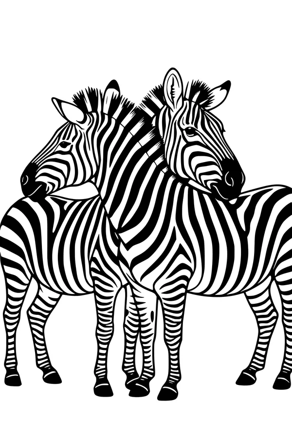 Free Zebra Coloring Page - Stripe Buddies Standing Close Together (Printable PDF)