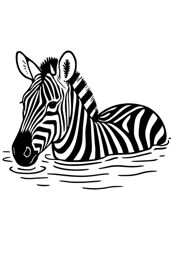 Free Zebra Coloring Page - Stripy Swimmer at the Watering Hole (Printable PDF)