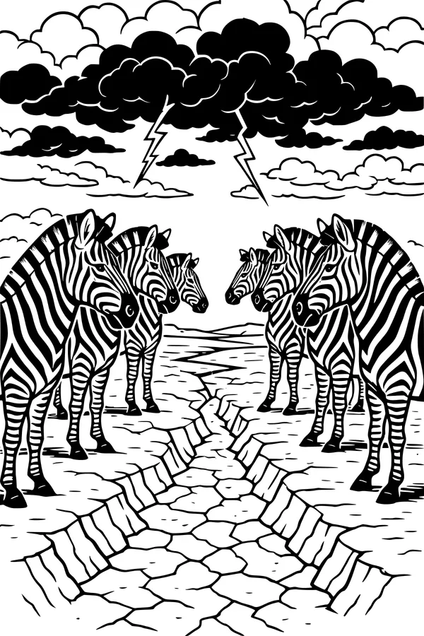 Free Zebra Coloring Page - Herd Before the Storm (Printable PDF)