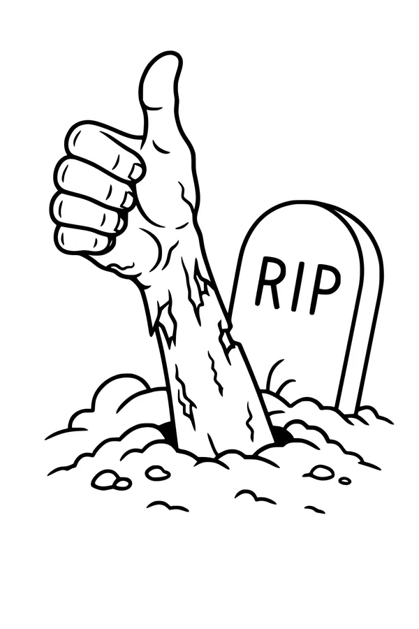 Free Zombie Hand Coloring Page - Spooky Graveyard Thumbs-Up (Printable PDF)